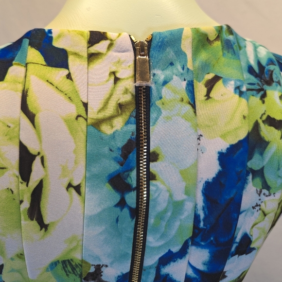 Vince Camuto Pleated Sleeveless Floral Mini Dress Green and Blue Roses - Picture 8 of 13